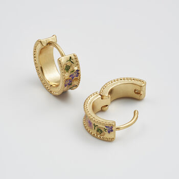 Gold Folksy Floral Huggie Earrings, 5 of 8
