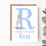 Personalised New Baby Card Blue Rabbit, thumbnail 1 of 4