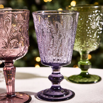 Set Of Four Vintage Embossed Coloured Wine Glasses, 3 of 9