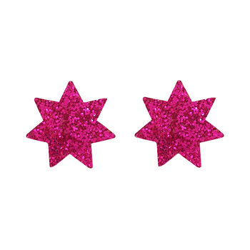 Star Stud Earrings In Hot Pink Glitter, 3 of 4