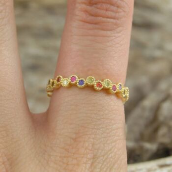 Gold Mixed Gemstone Sterling Silver Stacking Ring, 2 of 4