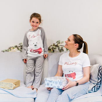 Personalised Grey Polar Bear Family Christmas Pyjamas, 9 of 12