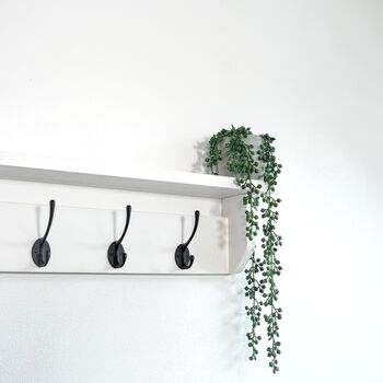 All White Coat Rack With Shelf 10cm Deep, White Shelf With Hooks, Black Hooks, Silver Hooks, Bronze, Copper, Chrome Hooks, Brass Hooks, 3 of 10