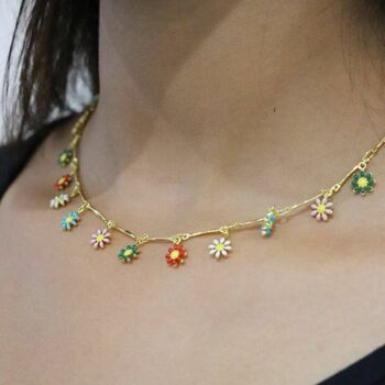 Colourful Rainbow Flower Charms Choker Dangle Necklace, 6 of 9