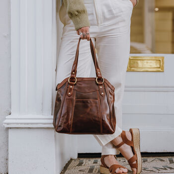 Leather Shoulder Tote Bag With Pocket, 3 of 8