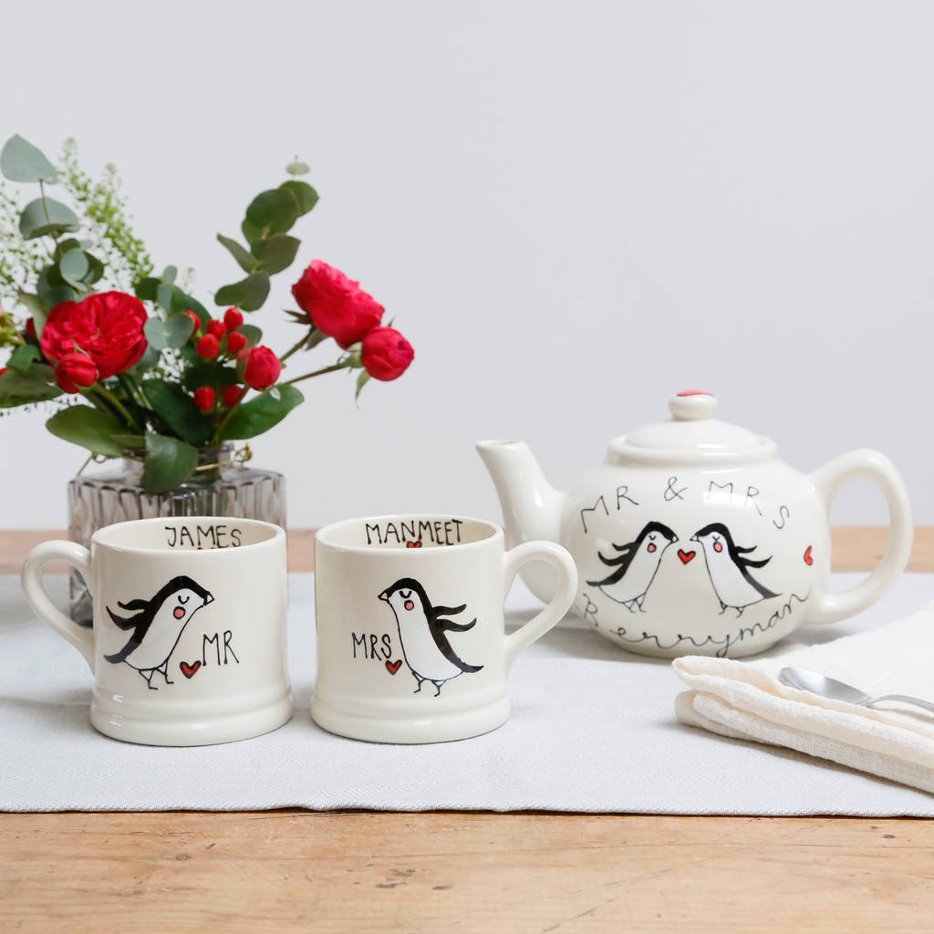 Personalised Wedding Teapot And Mugs Set By White Rain Designs