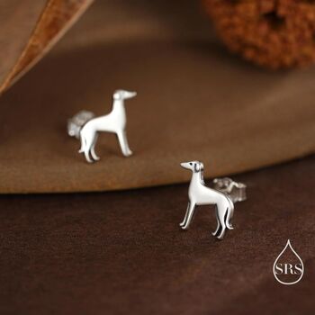 Sterling Silver Tiny Whippet Dog Stud Earrings, 2 of 12