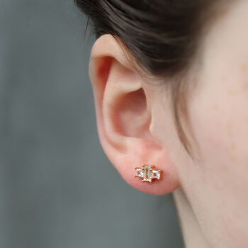 Gold Art Deco Pyramid Stud Earrings, 3 of 9