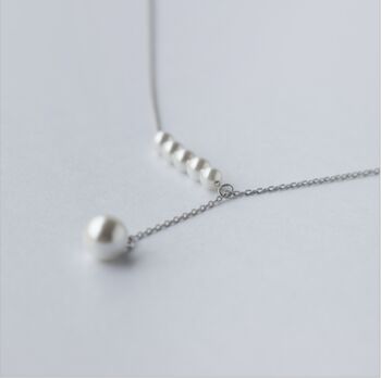 Sterling Silver Pearl Dangle Necklace, 4 of 5