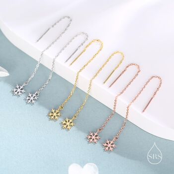 Sterling Silver Snowflake Threader Earrings, 6 of 12