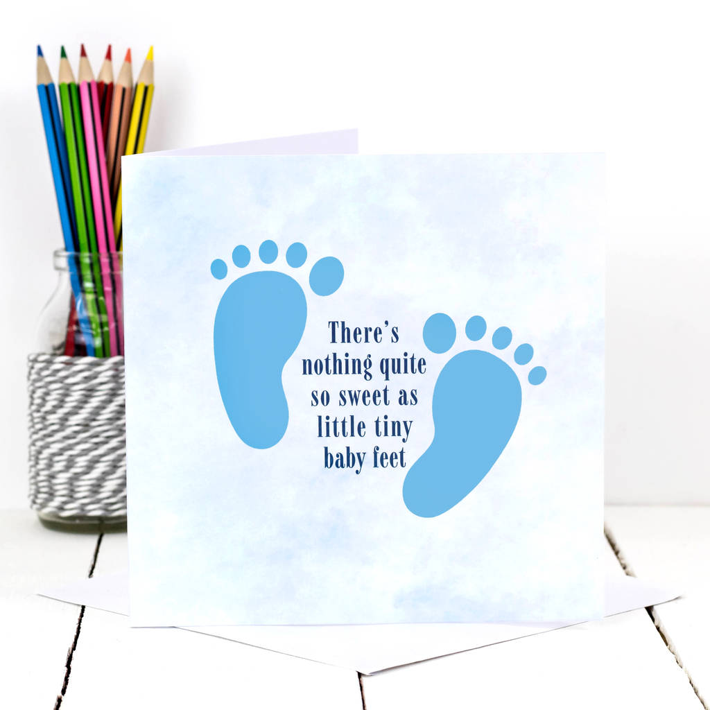 new baby card 'tiny baby feet' in blue by coulson macleod