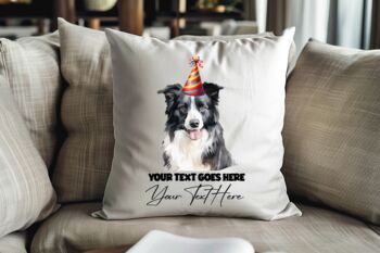 Personalised Border Collie Birthday Congratulations Party Cushion, 2 of 2