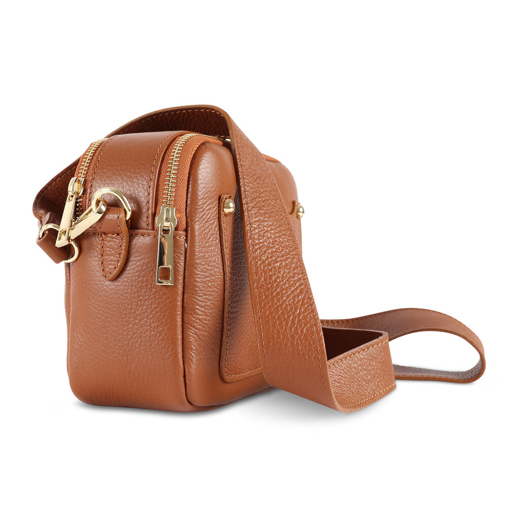 Leather Cross Body Pocket Shoulder Bag, Tan By The Leather Store | 0