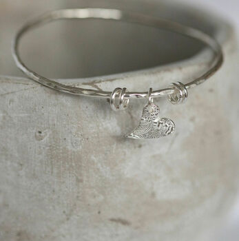 Sterling Silver Textured Tilted Heart Charm Bangle, 2 of 7