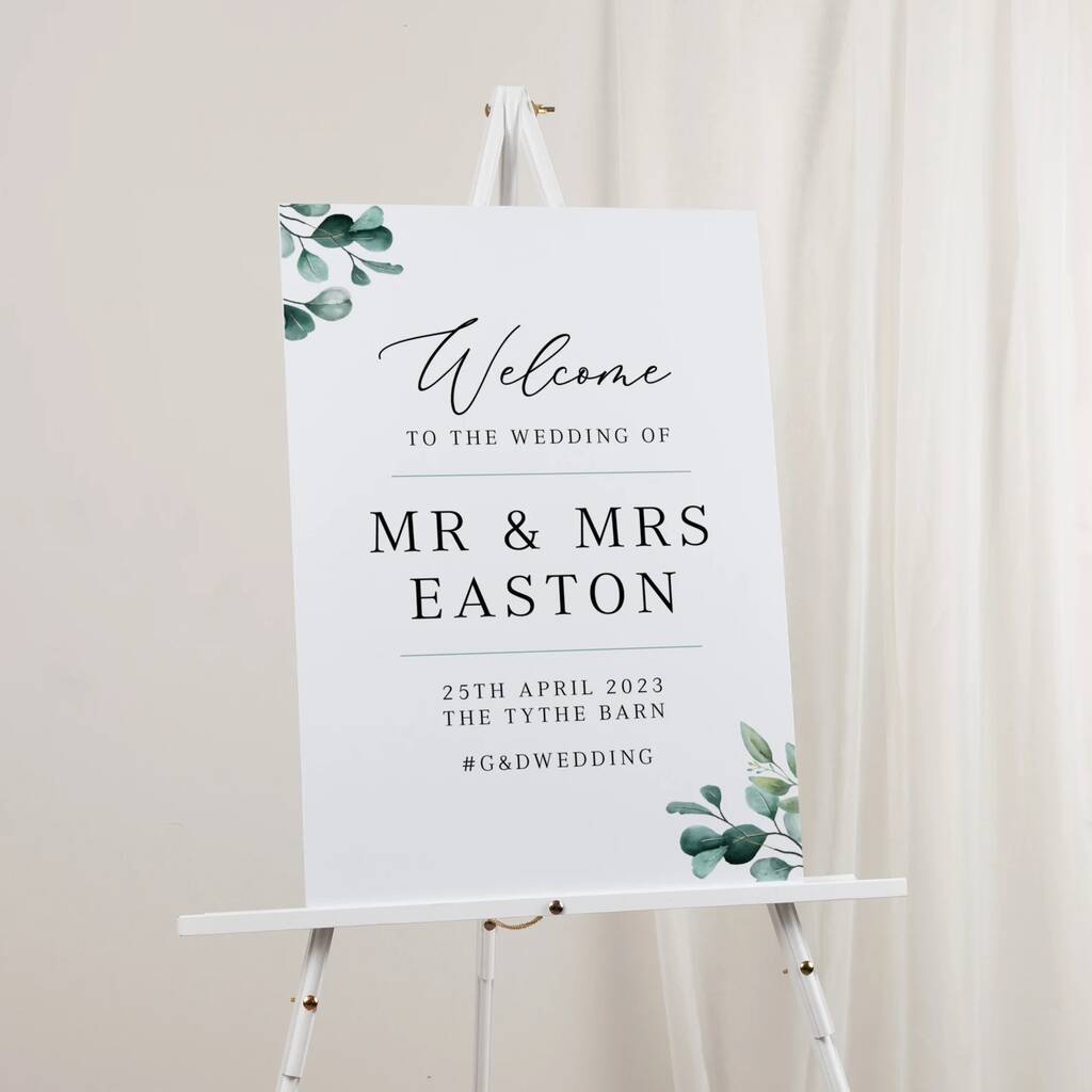 Blue Eucalyptus Personalised Wedding Welcome Sign, 1 of 4