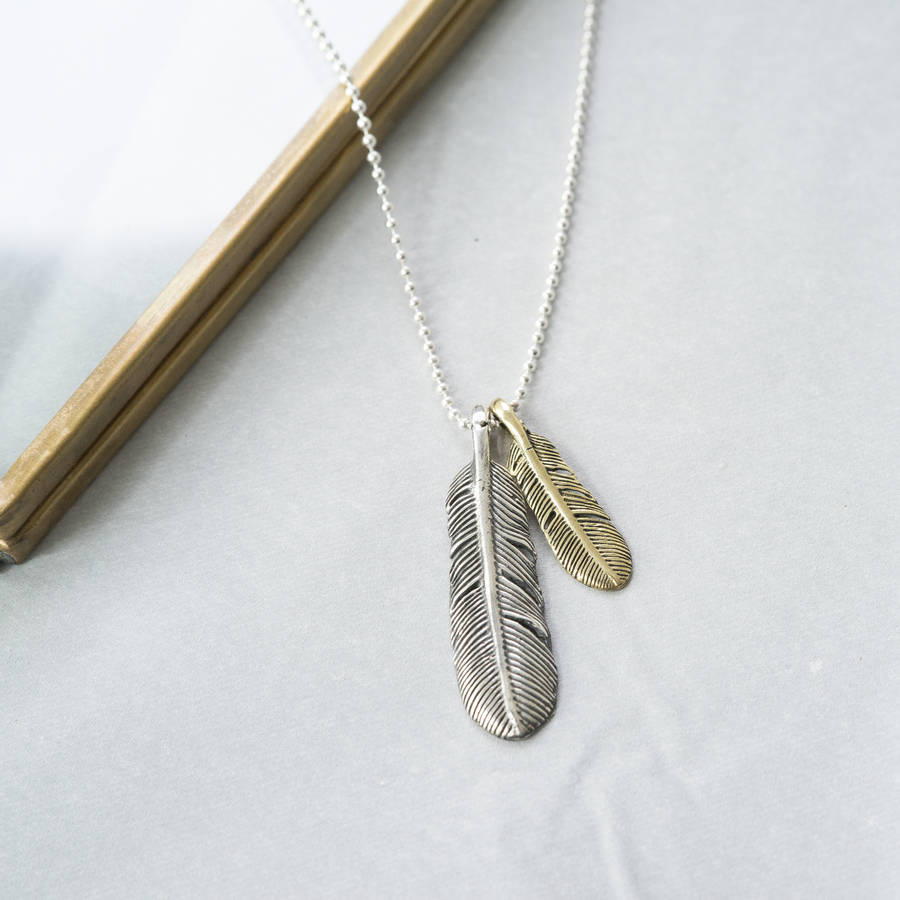 Large Silver And Small Gold Feather Necklace By Silver ...