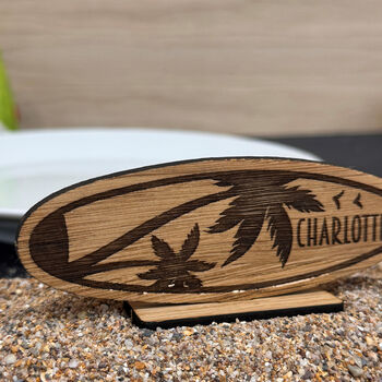 Oak Veneer Surfboard Place Name Setting Wedding Events, 2 of 7