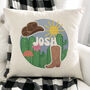 Crochet Print 'Western' Personalised Cushion, thumbnail 1 of 2