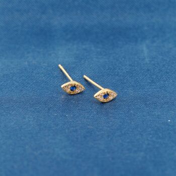 Gold Evil Eye Stud Earrings, Evil Eye Cz Studs, Dainty Minimalistic Earrings, 4 of 7