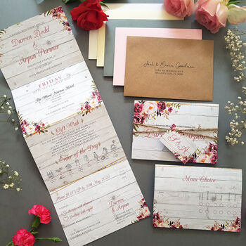 Blush Floral On Wood Wedding Invitations, 2 of 5