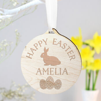 Personalised Easter Bunny Round Wooden Decoration, 2 of 5