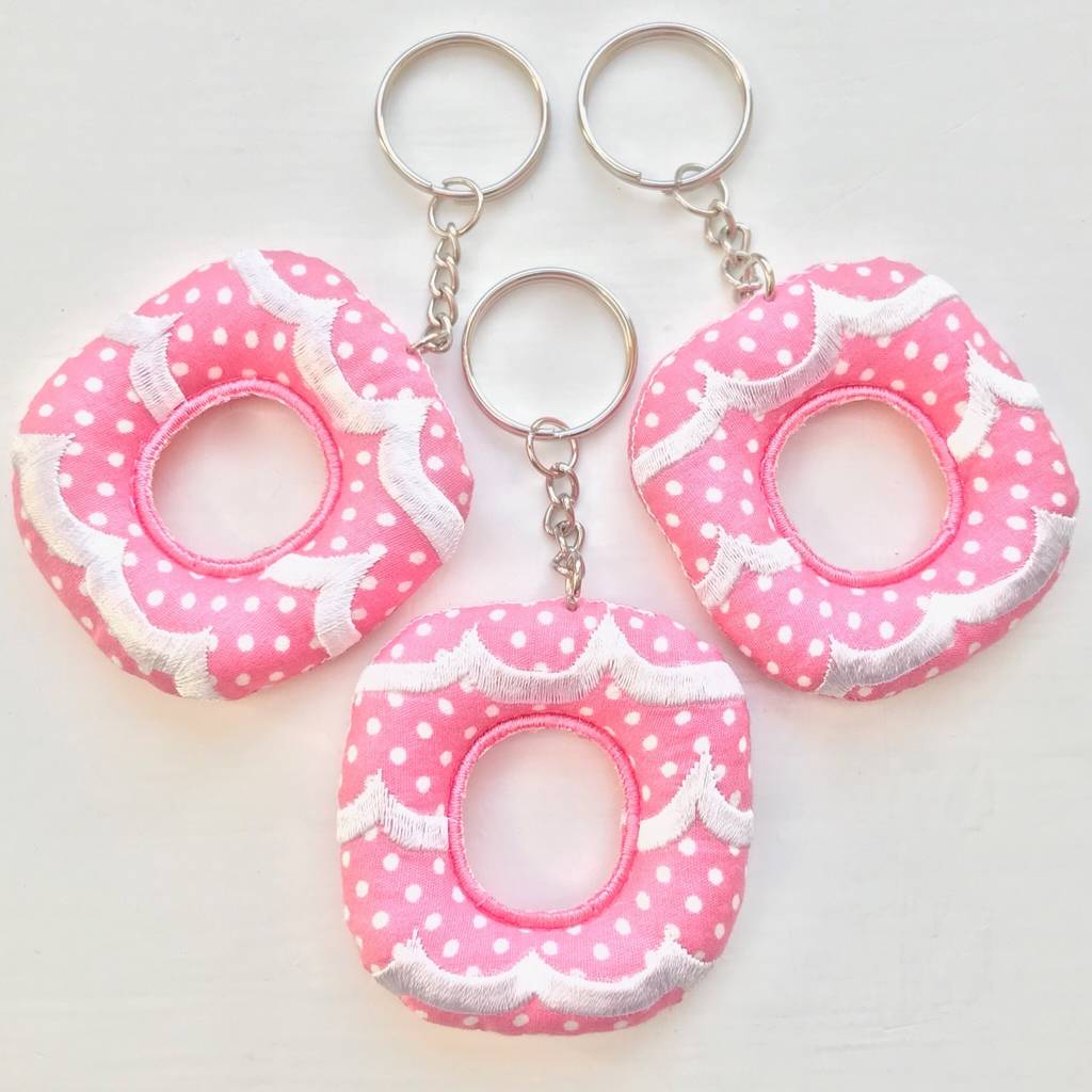 Image of Biscuit Fabric Keyring Pink Party Ring, Pink