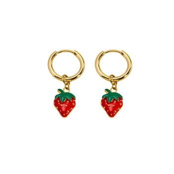 Strawberry Charm Hoop In Red And Gold, 2 of 3