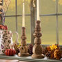 Carved Pine Wood Candlestick, thumbnail 1 of 5