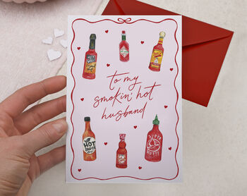 Hot Sauce Valentines Day Card For Husband In Spicy Pink Design, 2 of 3
