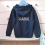Personalised Kids Navy Hoodie Embroidered Name Gift, thumbnail 3 of 5