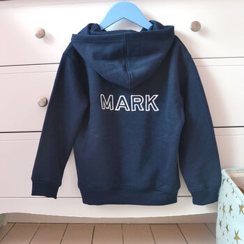 Personalised Kids Navy Hoodie Embroidered Name Gift, 3 of 5