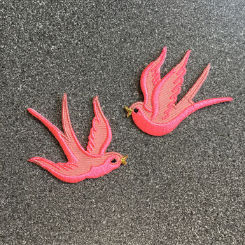 Set Of Two Pink Swallow Iron On Patches, 2 of 4