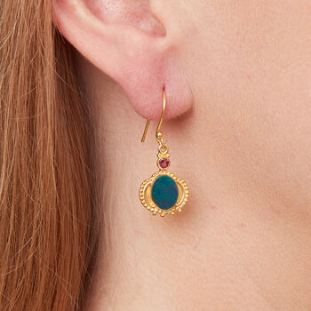 Blue Opal Estrucan Style Gold Plated Silver Earrings, 2 of 6