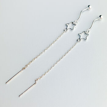 Sterling Silver Star Threader Earrings, 3 of 4