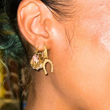 Gold Hoop Sterling Silver Horseshoe Equestrian Earrings, 12 of 12