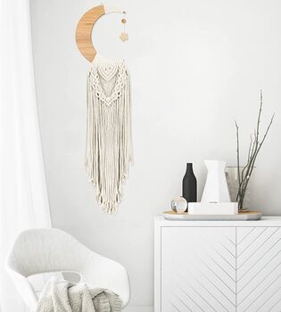Macrame White Wall Hanging Dreamcatcher Moon Woven, 3 of 5