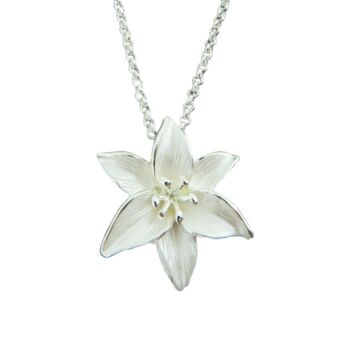 Lily White Flower Pendant Necklace, 4 of 5