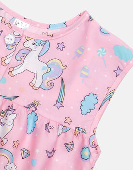 Girls Pink Unicorn Pony Cotton Short Pyjama Set, 5 of 6