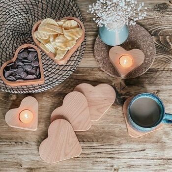 Set Of Two Love Heart Wooden Tealight Holders, 3 of 6