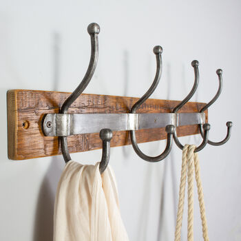 Reclaimed Wooden Coat Rack With Metal Hooks, 3 of 3