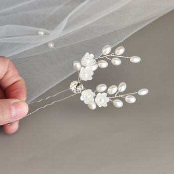 Pearl And Ceramic Flower Bridal Hair Pin, 8 of 12