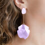 Lilac Hand Painted Large Petal Drop Earrings, thumbnail 3 of 3