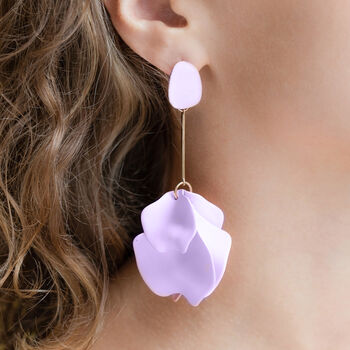 Lilac Hand Painted Large Petal Drop Earrings, 3 of 3