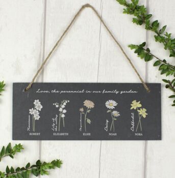 Personalised Family Birth Flowers Hanging Slate Plaque, 2 of 5
