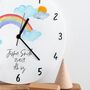 Rainbow Clouds Birth Date Personalised Bedroom Clock, thumbnail 2 of 6