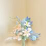 Handmade Crochet Pastel Meadow Bouquet – Soft Blue And Peach Floral Arrangement, thumbnail 1 of 3