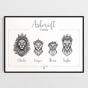 Personalised Animal Family Portrait Print Royal Lion Family, 3 of 11