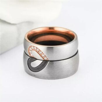 Stainless Steel Couple Golden Heart Band Promise Ring, 3 of 4