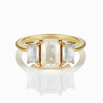 Moonstone Triple Baguette Gold Cut Gold Ring, 2 of 3
