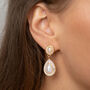 White Pearl Tear Drop Earrings With Crystal Border, thumbnail 2 of 3